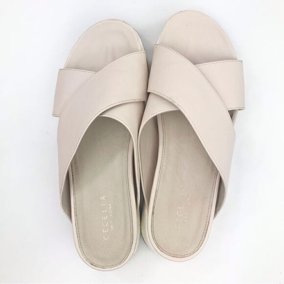 Cecelia New York LIMA Light Taupe Chunky Crisscross Platform Slide Sandals - Picture 4 of 14